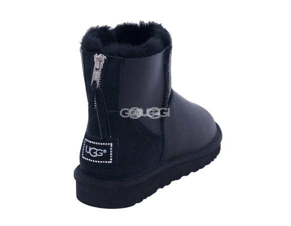 Женские мини угги на молнии Classic Mini ZIP Metallic Black