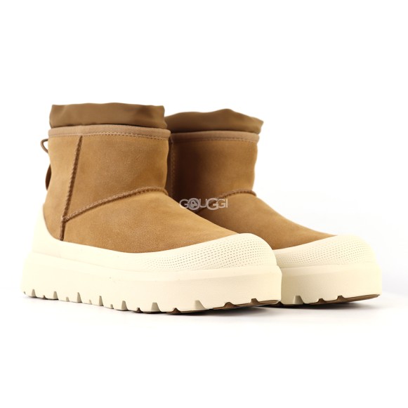 Женские мини угги с галошами Ugg Classic Mini Weather Hybrid Whitecap (Угг Классик мини хабрид белые)