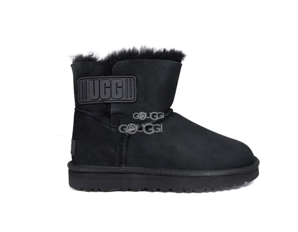 Женские мини угги Mini Bailey Logo Strap Suede Black 