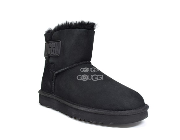 Женские мини угги Mini Bailey Logo Strap Suede Black 