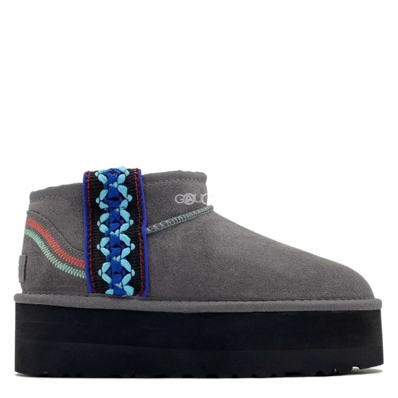 Женские ультра мини угги на платформе Ugg Classic Ultra Mini Braid Platform Grey