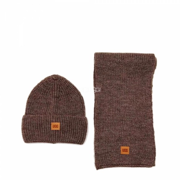 Шарф и шапка Ugg Chunky Rib Knit Beanie Sen Chocolate