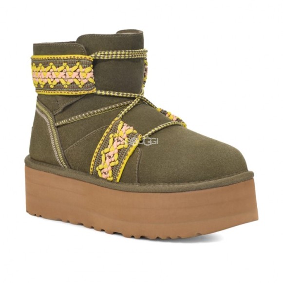 Женские мини угги на платформе Mini II Braid Platform - Burnt Olive